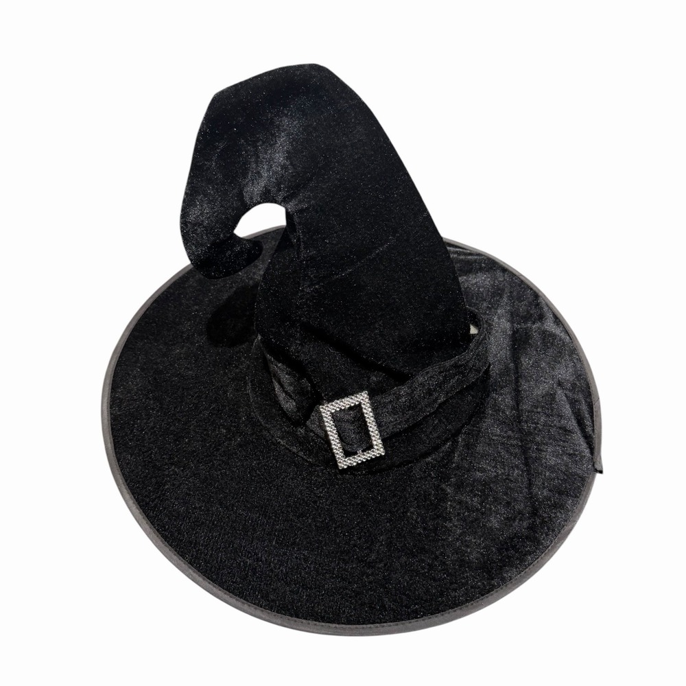Black Witch Hat Rhinestone Buckle Halloween Costume Gothic Adult Fancy Cosplay